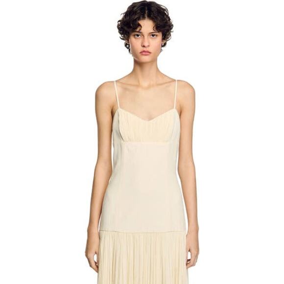 Sandro 'Pleated' White Polyester Maxi Dress Size 34